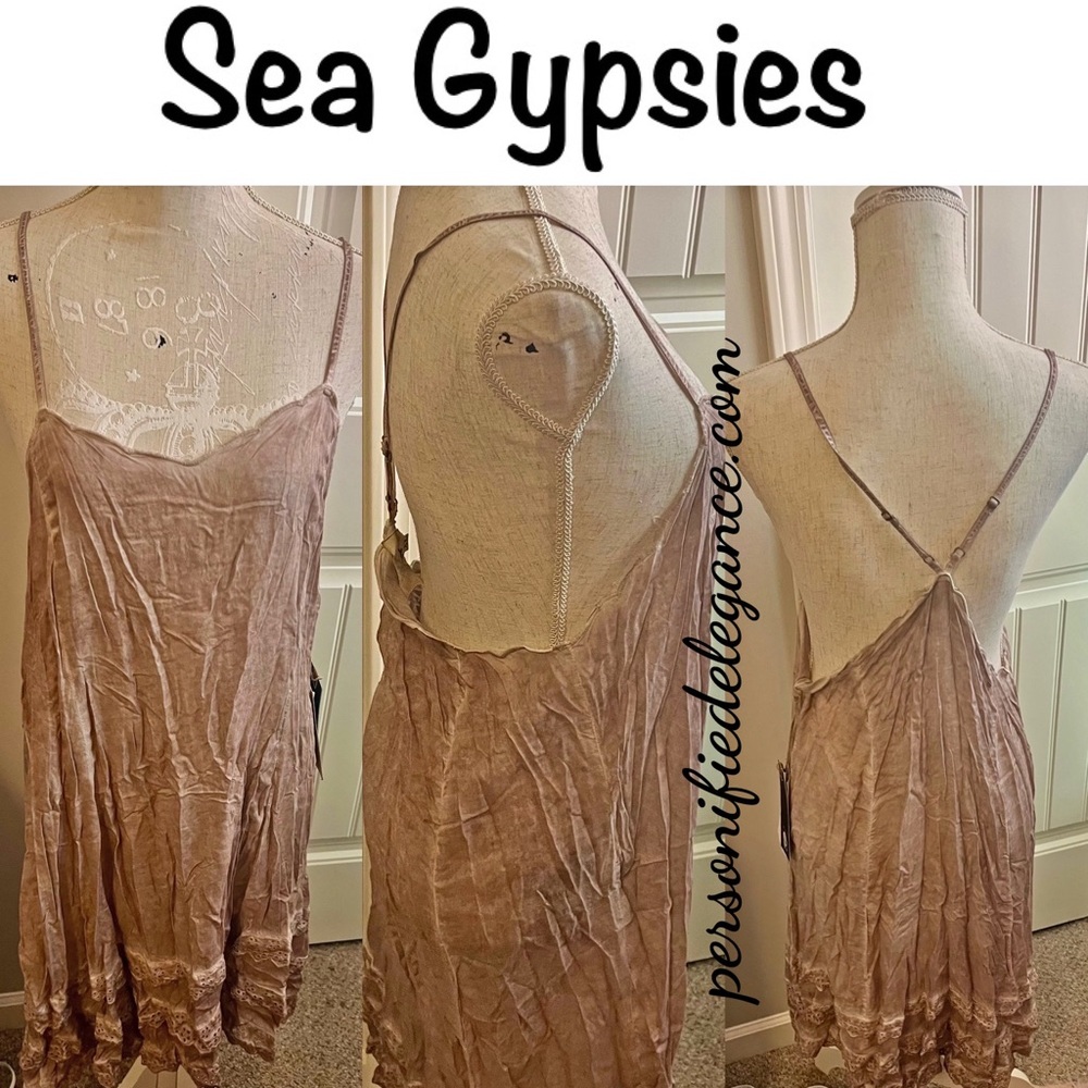 NEW Sea Gypsies Bandit Garment Dyed Brown Ruffle Hem Slip Dress Size XL $59